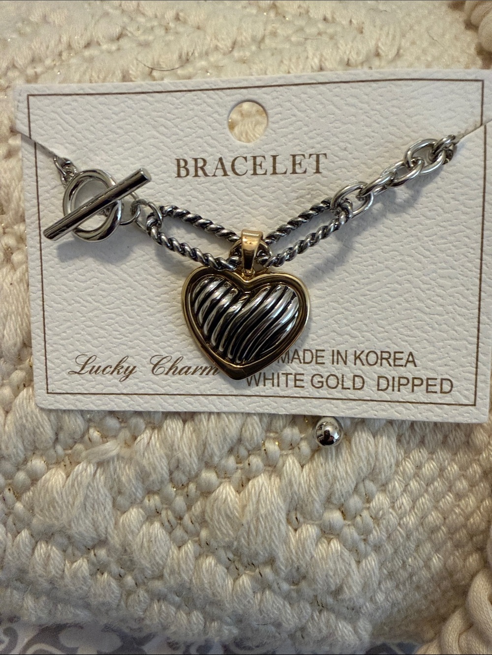 Two-Tone Heart Pendant Bracelet – Silver with Gold Accent